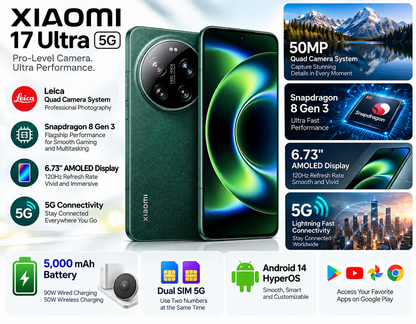 Xiaomi 17 Ultra 5G 512GB ROM 16GB RAM Dual SIM GSM Unlocked - Green