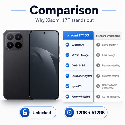 XIAOMI Mi 17T 5G  Black smartphone front and back view with quad rear camera module