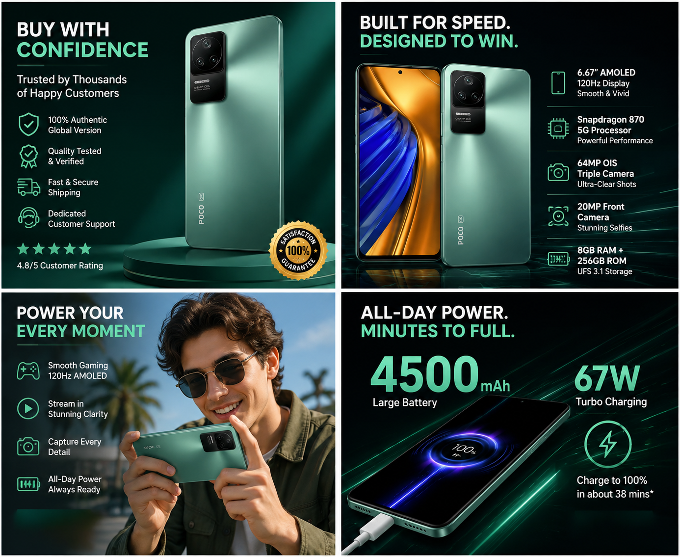 Xiaomi Poco F4 5G 256GB 8GB RAM Dual SIM GSM Unlocked - Nebula Green