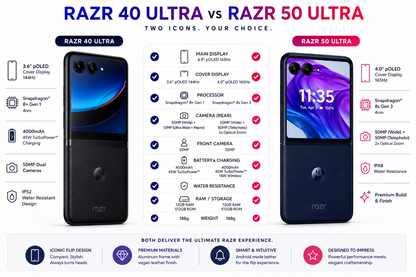 Motorola Razr 40 Ultra foldable smartphone with front display showing 11:35, black
