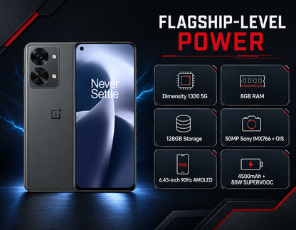 Gray OnePlus Nord 2T smartphone front and back with dual camera