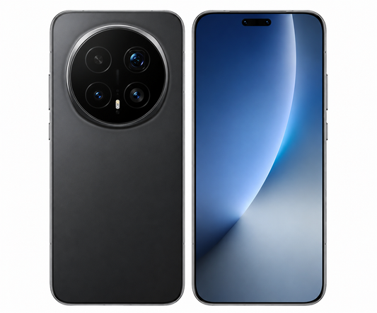 Honor Magic8 Pro 5G  Black smartphone pair: rear view with dual cameras and front view with blue display