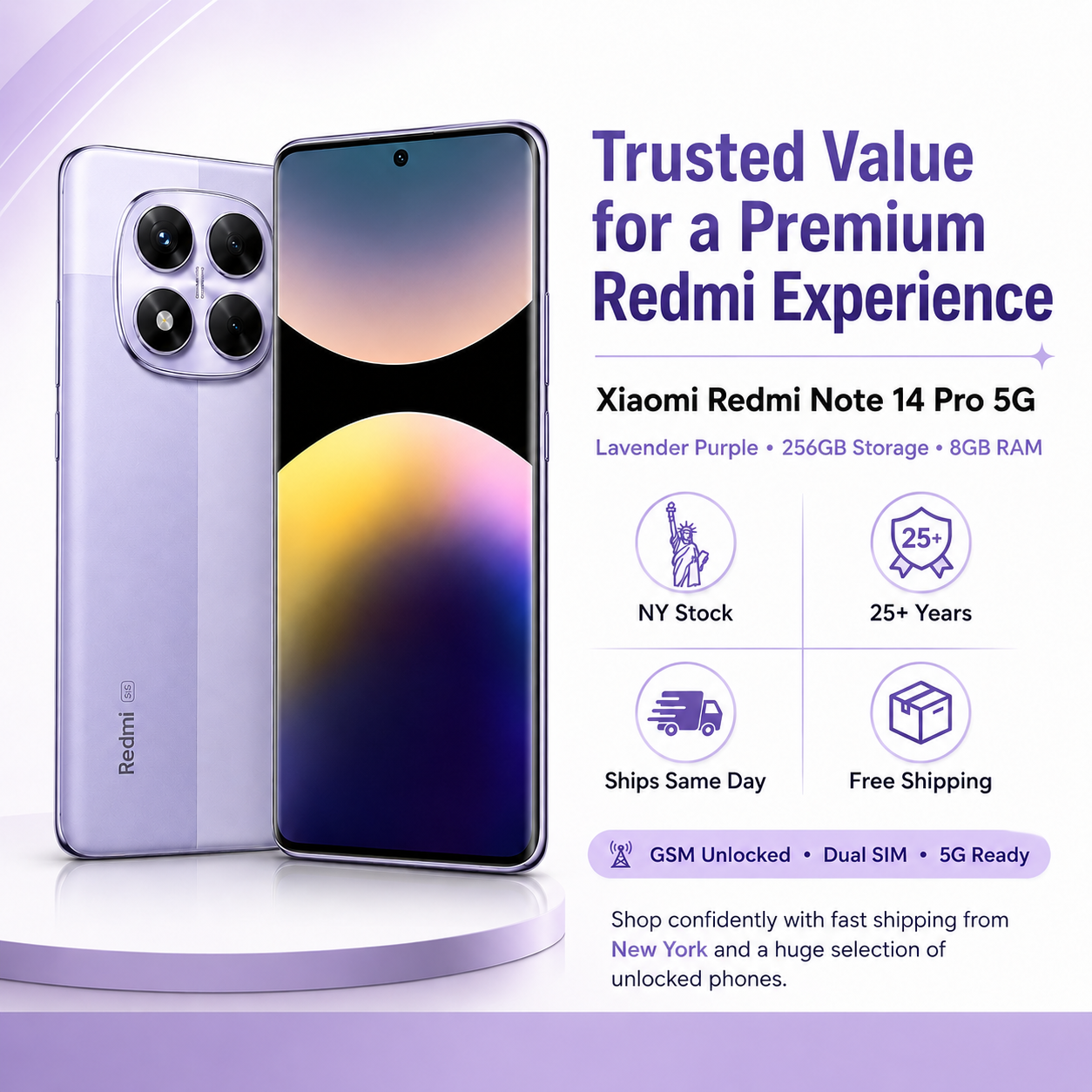 Xiaomi Redmi Note 14 Pro 5G 256GB ROM 8GB RAM Dual SIM GSM Xiaomi Redmi Note 14 Pro 5G 256GB ROM 8GB RAM Dual SIM GSM