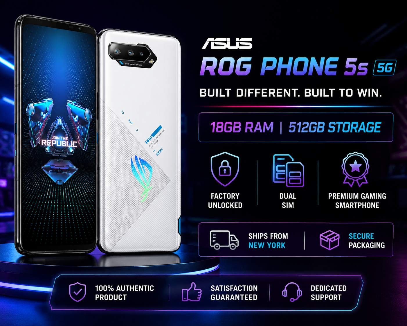 White back and dark front ASUS ROG Phone 5s 5G with rear camera module