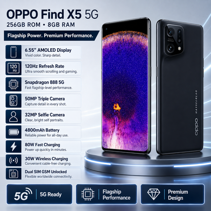 Oppo Find X5 5G CPH2307 DUAL SIM 8GB RAM 256GB ROM GSM Unlocked - Black