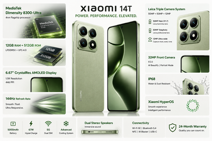 Xiaomi 14T 5G 512GB ROM 12GB RAM Dual SIM GSM Unlocked - Lemon Green
