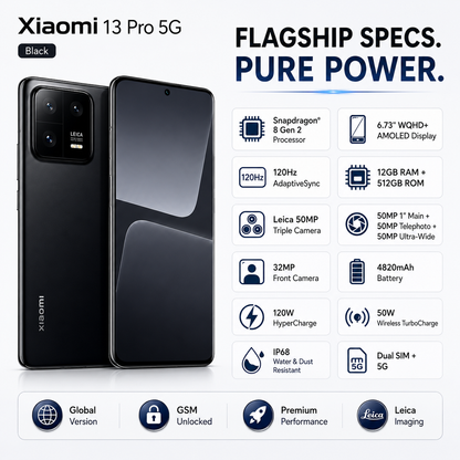 Xiaomi 13 Pro 5G Dual SIM 512GB ROM 12GB RAM Global GSM Unlocked - Black