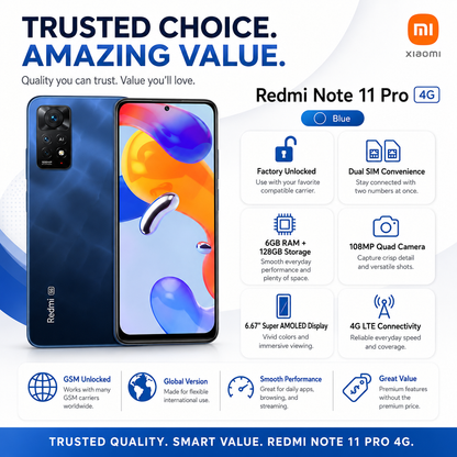 Xiaomi Redmi Note 11 Pro 4G 128GB 6GB RAM Dual SIM GSM Unlocked - Star Blue