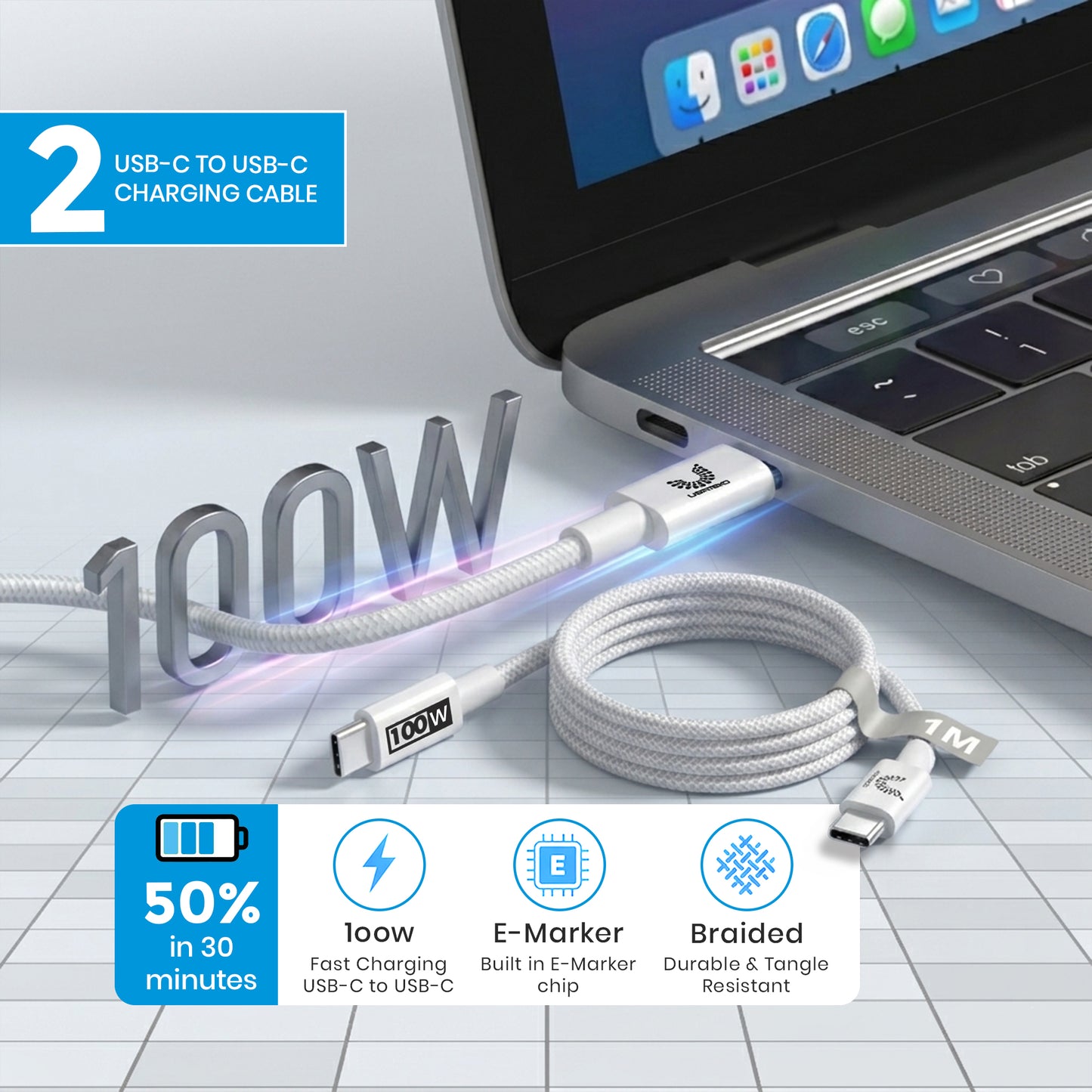 USATEKO 240W GaN 6-Port USB Charging Station with 140W USB-C and 2× 100W Cables