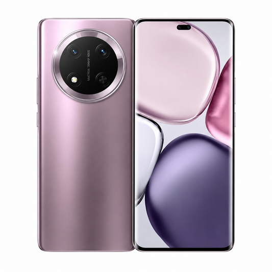 Purple Honor 5G smartphone with triple-lens camera and curved edge display