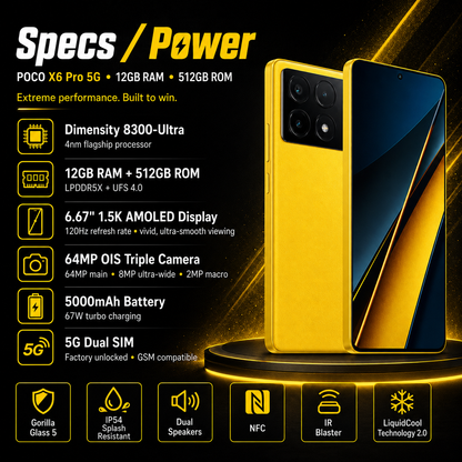 Xiaomi Poco X6 PRO 5G 512GB ROM 12GB RAM Dual SIM GSM Unlocked - Yellow