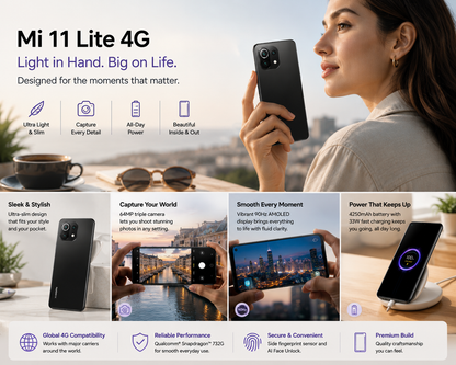 Xiaomi Mi 11 Lite 4G 128GB, 6GB RAM, Dual SIM LTE GSM Unlocked - Boba Black