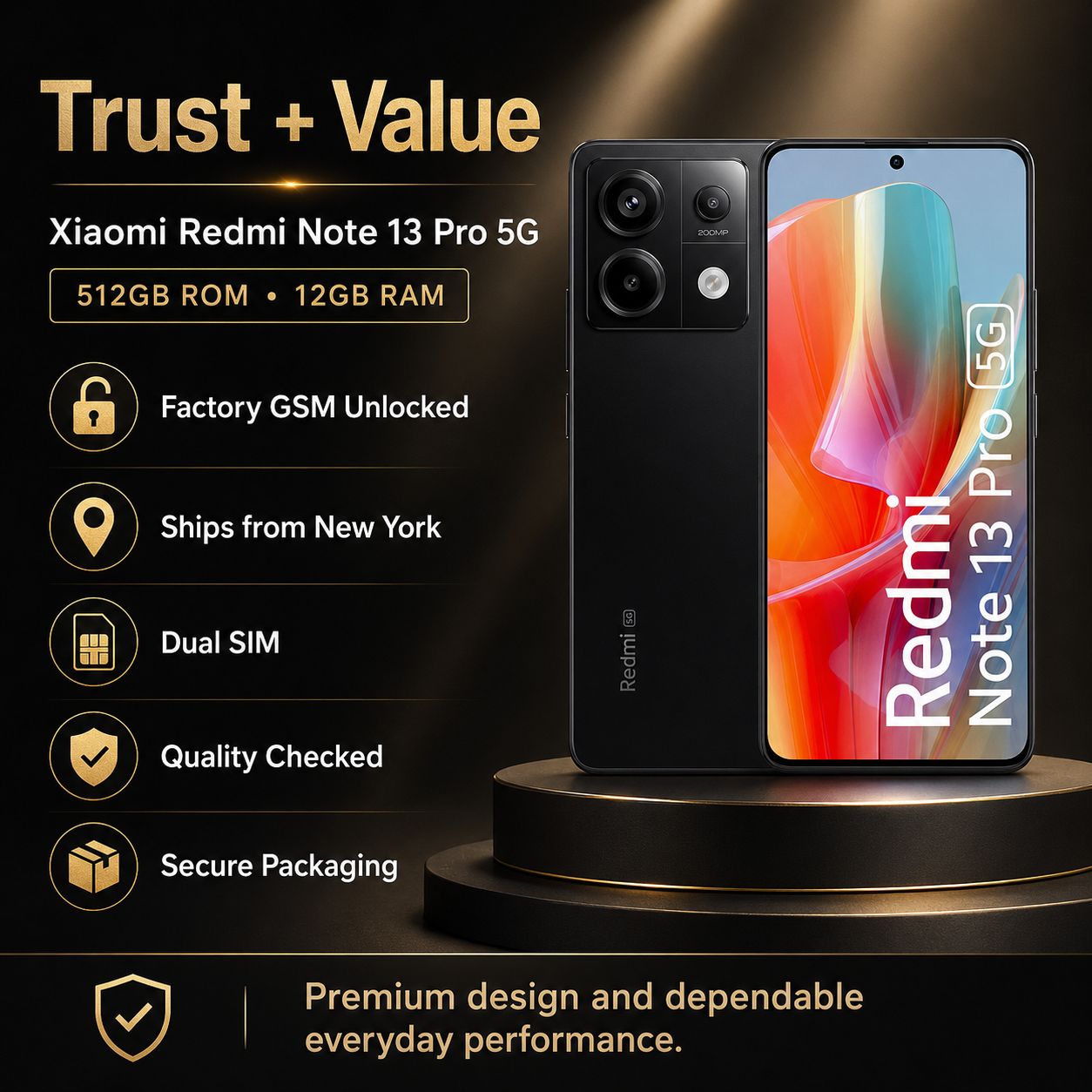 Xiaomi Redmi Note 13 PRO 5G 512GB ROM 12GB RAM Dual SIM GSM Unlocked - Black