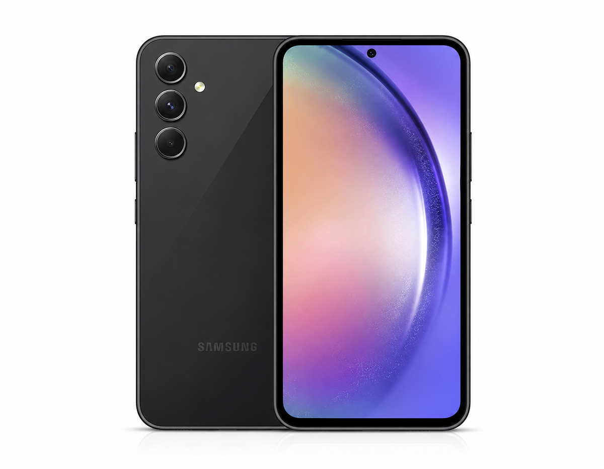 Graphite Samsung Galaxy A54 5G smartphone with dark back and front display
