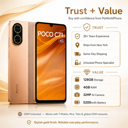 Xiaomi Poco C71 4G 128GB ROM 4GB RAM Dual SIM GSM Unlocked - Gold