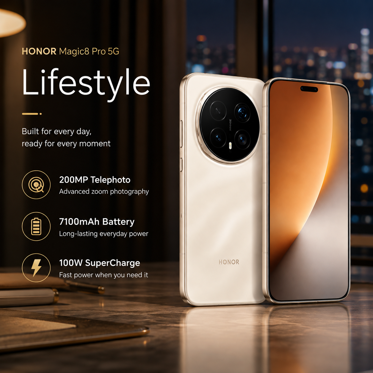 Honor Magic8 Pro 5G Dual SIM 1TB ROM 16GB RAM GSM Unlocked - Gold