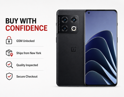 OnePlus 10 Pro 5G  Black OnePlus smartphone, angled back and front view with quad camera array