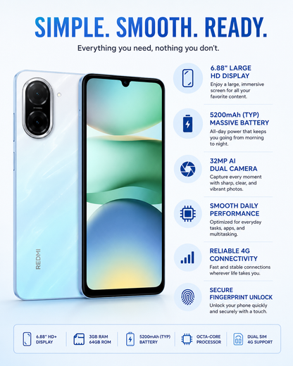 Xiaomi Redmi A5 4G 64GB ROM 3GB RAM Dual SIM GSM Unlocked - Blue