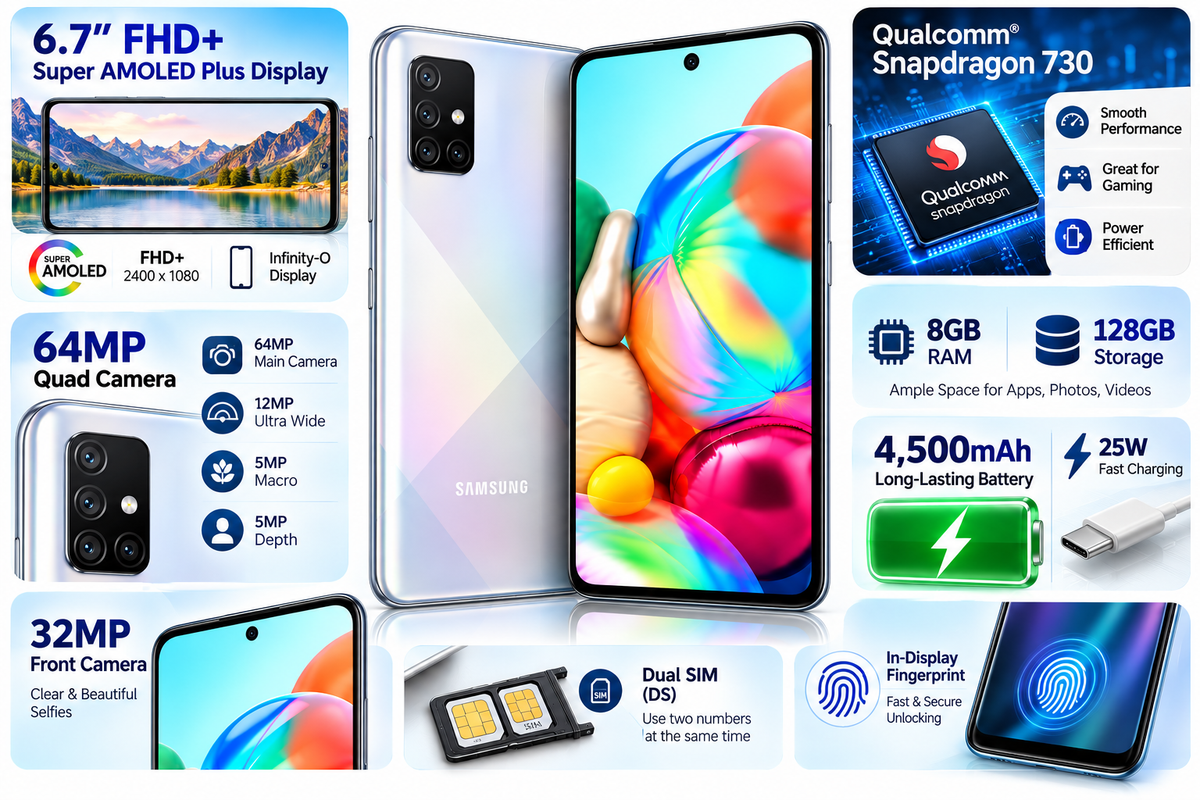 Samsung A71 A715F Dual SIM 128GB/8GB GSM Factory Unlocked - Silver
