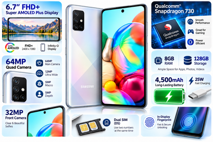 Samsung A71 A715F Dual SIM 128GB/8GB GSM Factory Unlocked - Silver