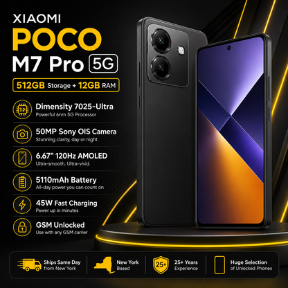 Xiaomi Poco M7 Pro 5G Dual SIM 512GB ROM 12GB RAM GSM Unlocked - Black