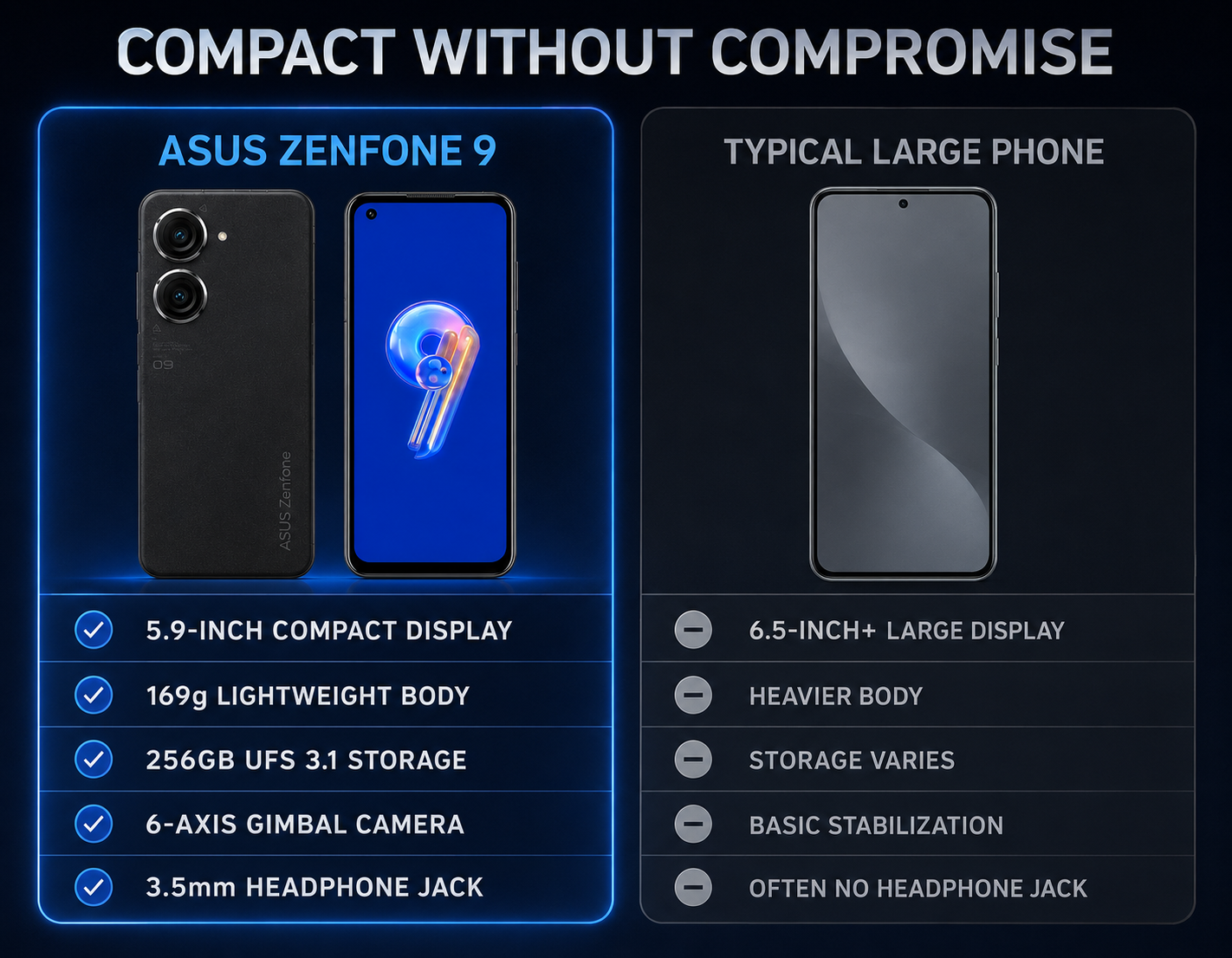 Asus Zenfone 9 AI2202 5G 256GB Dual SIM 8GB RAM GSM Unlocked - Black