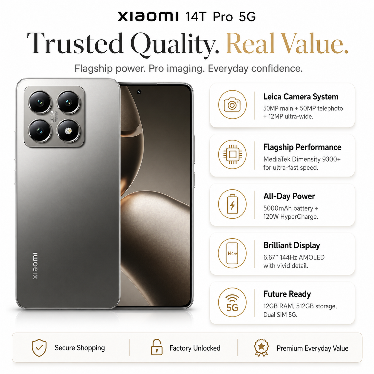 Xiaomi 14T Pro 5G 512GB ROM 12GB RAM Dual SIM GSM Unlocked - Gray Xiaomi 14T Pro 5G 512GB ROM 12GB RAM Dual SIM GSM Unlocked - Gray