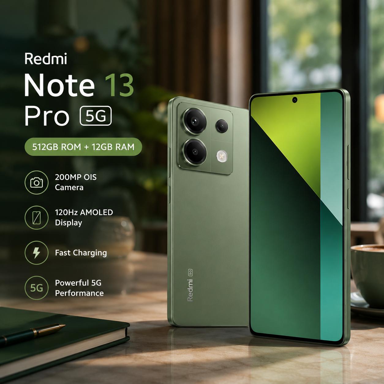 Xiaomi Redmi Note 13 PRO 5G 512GB ROM 12GB RAM Dual SIM GSM Unlocked - Olive Green