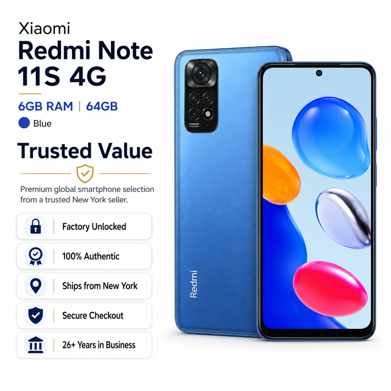 Xiaomi Redmi Note 11S 4G 64GB ROM 6GB RAM Dual SIM GSM Unlocked - Twilight Blue