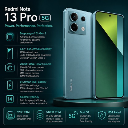 Xiaomi Redmi Note 13 PRO 5G 512GB ROM 12GB RAM Dual SIM GSM Unlocked - Ocean Teal