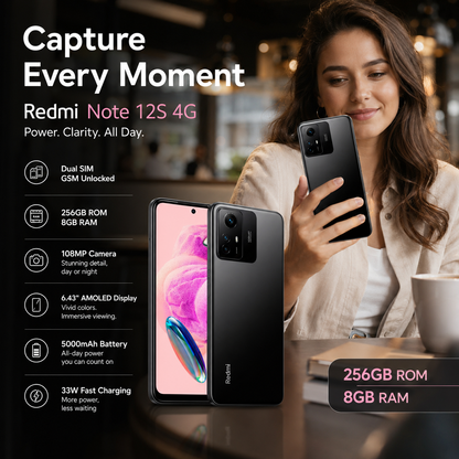 Xiaomi Redmi Note 12s 4G Dual SIM 256GB ROM 8GB RAM GSM Unlocked - Onyx Black