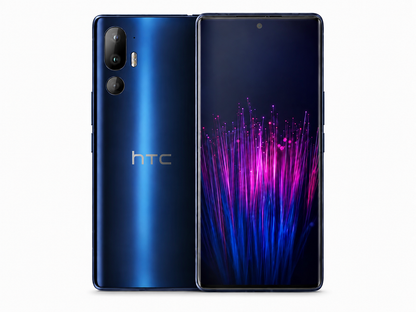 HTC U24 Pro 5G Blue smartphone front and back with dual camera module and HTC logo