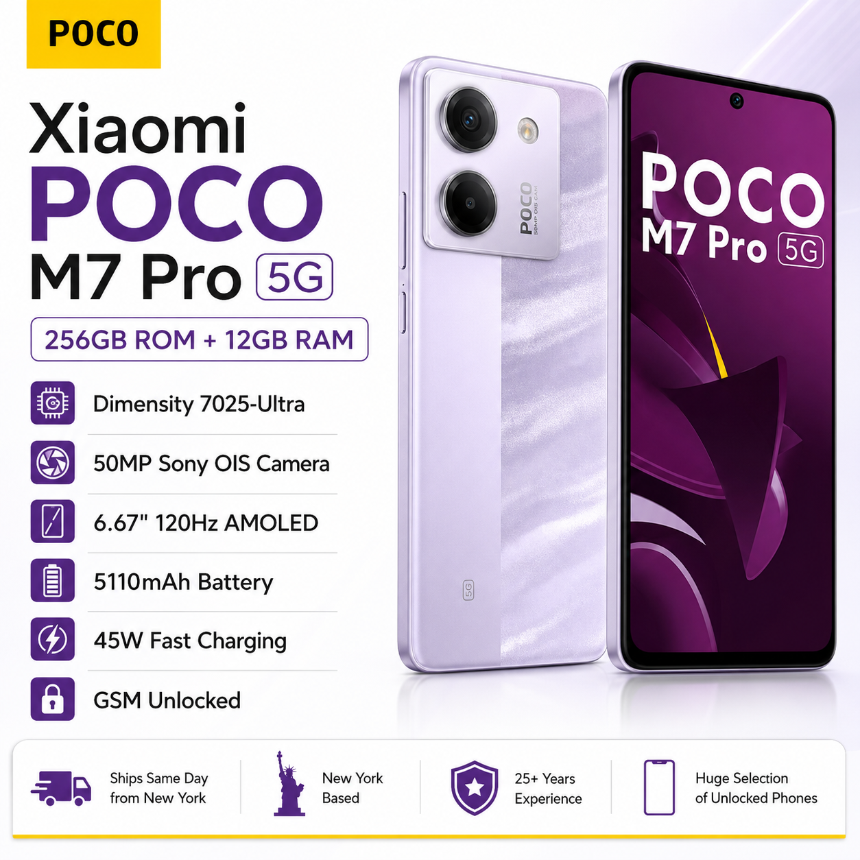 Xiaomi Poco M7 Pro 5G Dual SIM 256GB ROM 12GB RAM GSM Unlocked - Purple