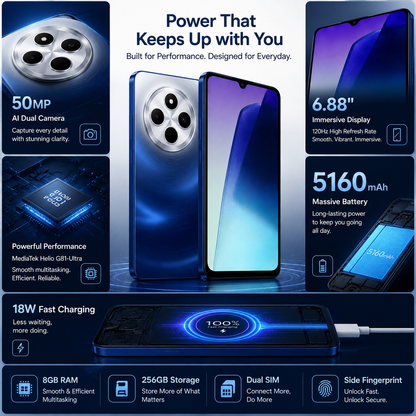 Xiaomi Redmi 14C 4G 256GB ROM 8GB RAM Dual SIM GSM Unlocked - Blue