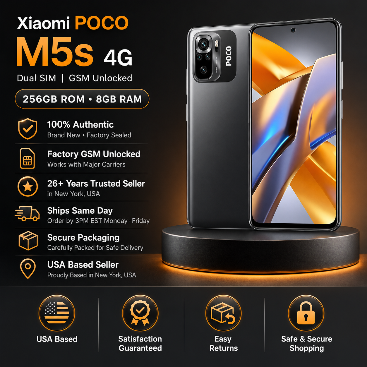 Xiaomi Poco M5s 4G 256GB ROM 8GB RAM Dual Sim GSM Unlocked - Grey