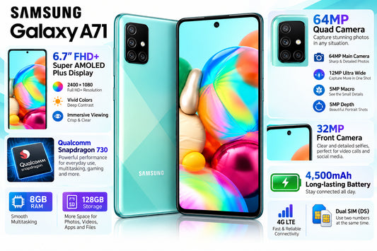 Samsung Galaxy A71 SM-A715F/DS 4G LTE 128GB + 8GB Ram 6.7" 4G LTE - Prism Crush Blue
