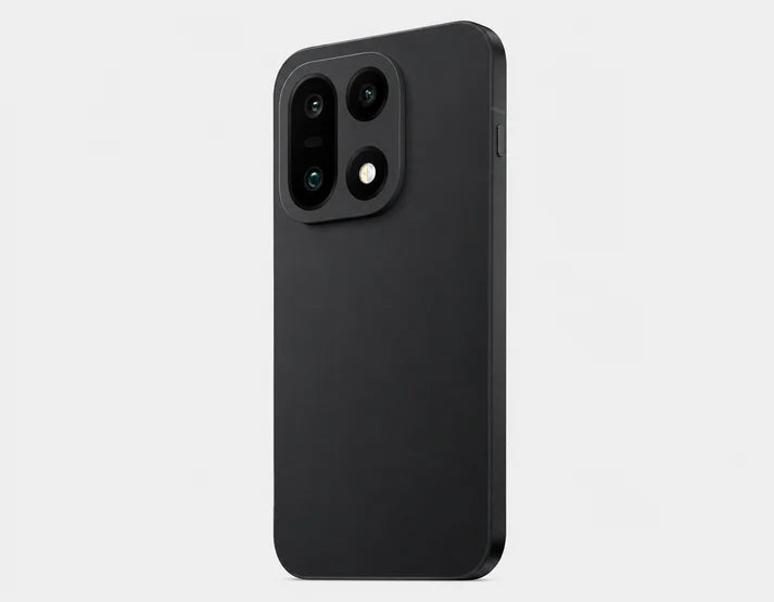 Black OnePlus 15 5G smartphone back with triple camera module.