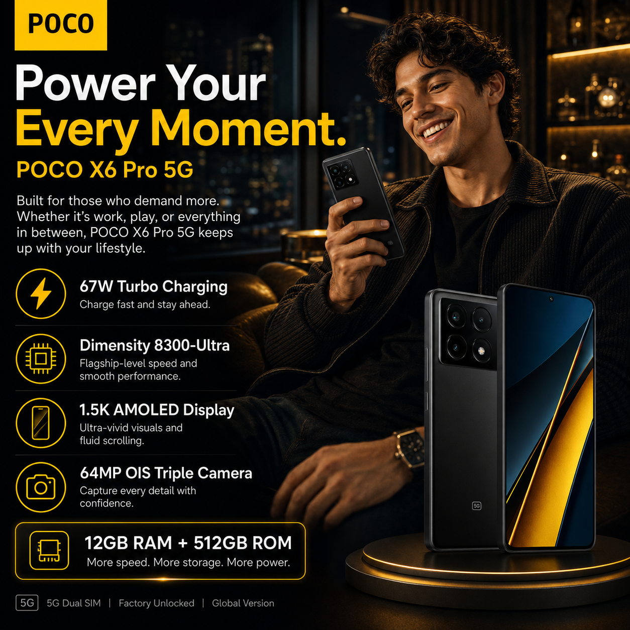 Xiaomi Poco X6 PRO 5G 512GB ROM 12GB RAM Dual SIM GSM Unlocked - Black