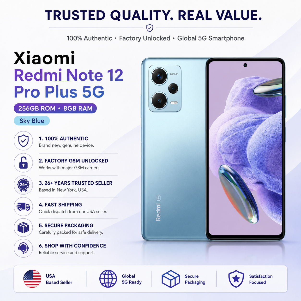 Xiaomi Redmi Note 12 Pro Plus 5G 256GB ROM 8GB RAM GSM Unlocked - Sky Blue