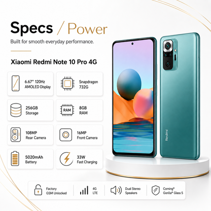 Xiaomi Redmi Note 10 Pro 4G Dual SIM LTE 256GB 8GB RAM GSM Unlocked - Aurora Green