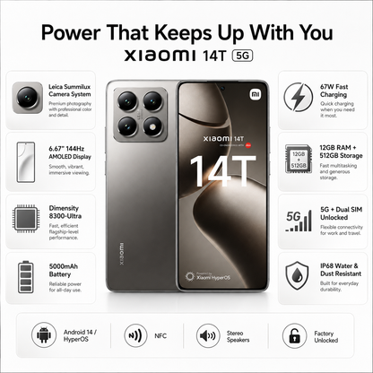 Xiaomi 14T 5G 512GB ROM 12GB RAM Dual SIM GSM Unlocked - Titan Gray