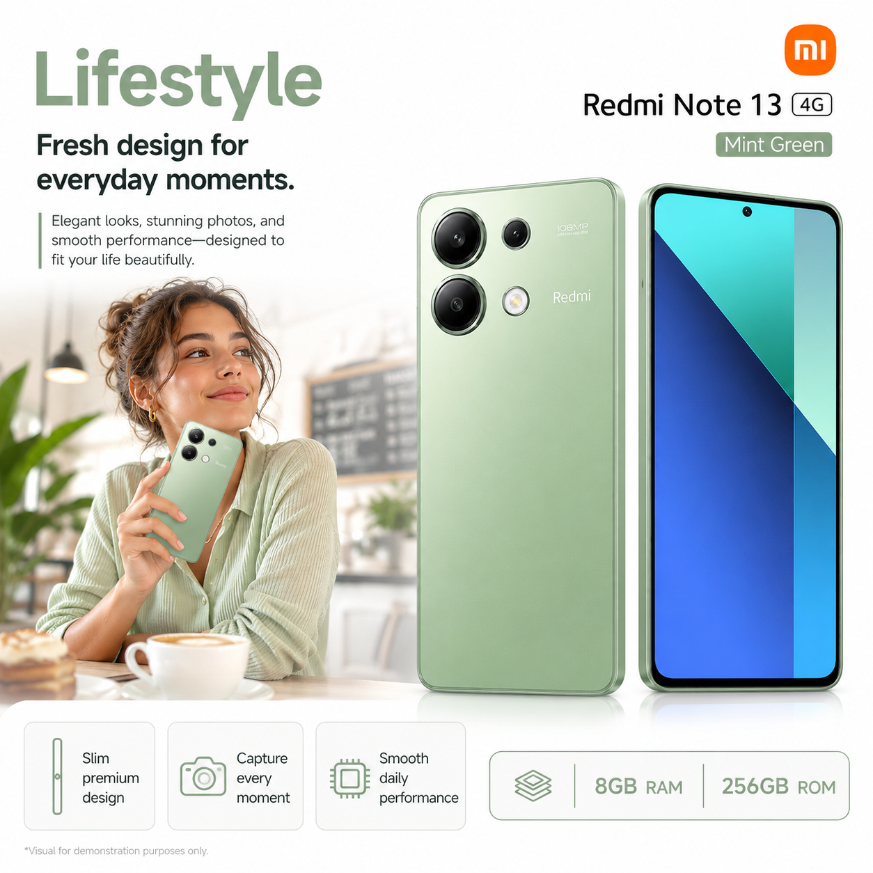 Xiaomi Redmi Note 13 4G 256GB ROM 8GB RAM Dual SIM GSM Unlocked - Mint Green