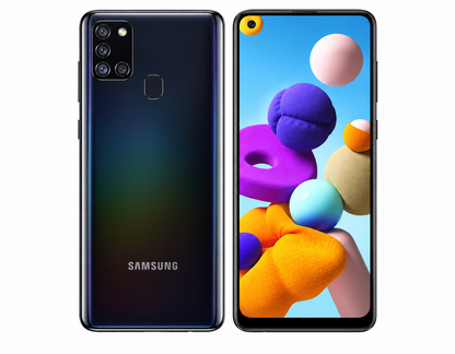 Samsung Galaxy A217f 4G Black Samsung smartphone shown front and back with quad rear camera