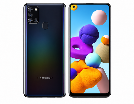 Samsung Galaxy A217f 4G Black Samsung smartphone shown front and back with quad rear camera