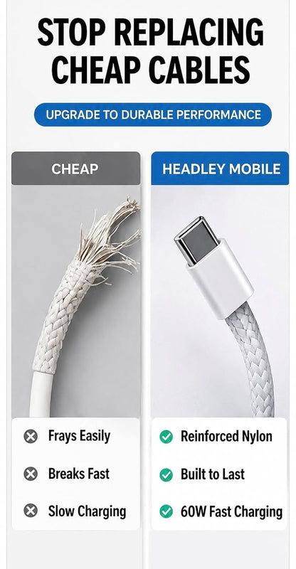 USB-C to USB-C Cable 3FT – 60W Braided Fast Charging Cord for iPhone 17/16/15, iPad Pro & USB-C Devices