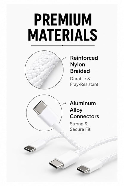 USB-C to USB-C Cable 3FT – 60W Braided Fast Charging Cord for iPhone 17/16/15, iPad Pro & USB-C Devices