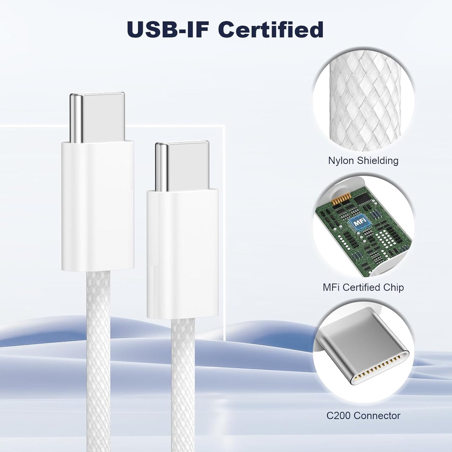 USB-C to USB-C Cable 3FT – 60W Braided Fast Charging Cord for iPhone 17/16/15, iPad Pro & USB-C Devices