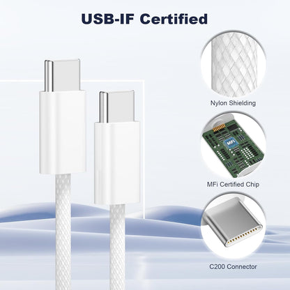 USB-C to USB-C Cable 3FT – 60W Braided Fast Charging Cord for iPhone 17/16/15, iPad Pro & USB-C Devices