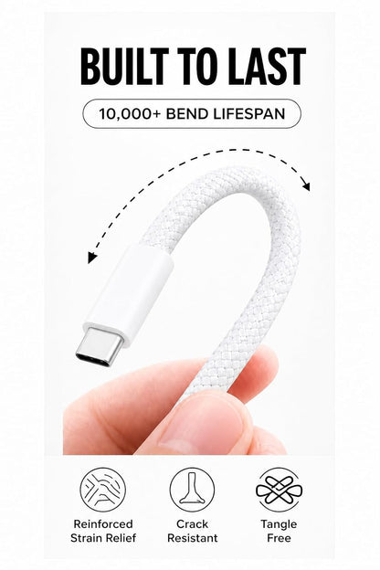 USB-C to USB-C Cable 3FT – 60W Braided Fast Charging Cord for iPhone 17/16/15, iPad Pro & USB-C Devices