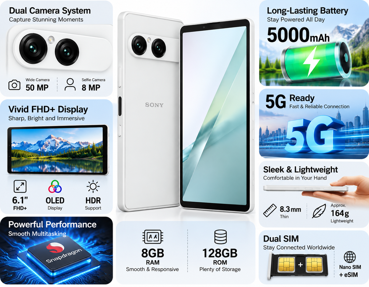 Sony Xperia 10 VIII XQ-GH74 5G Dual SIM 128GB ROM 8GB RAM GSM Unlocked - White